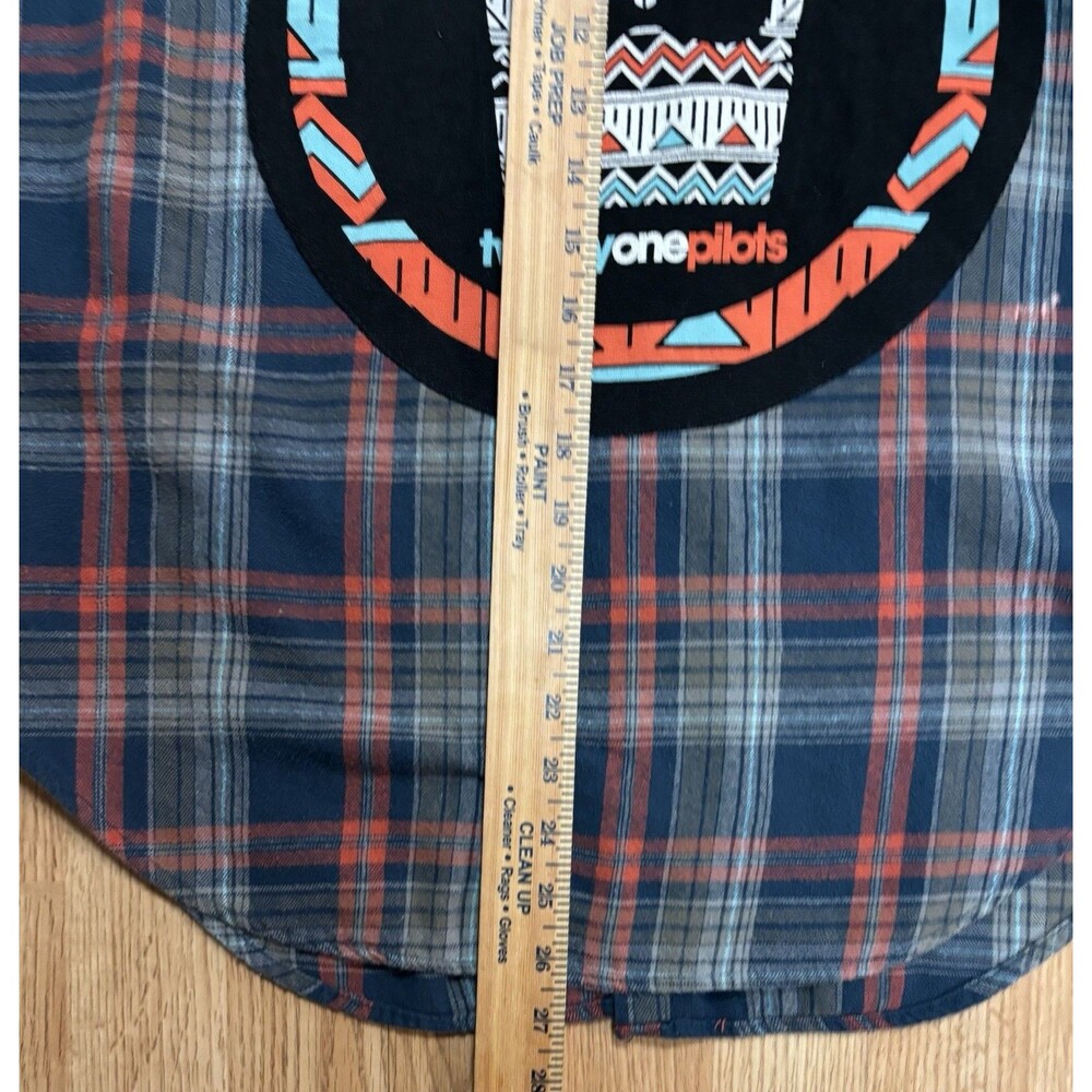 Upcycled Twenty One Pilots Button Down Flannel Top Womens Size Large Grunge Rock - Picture 7 of 13